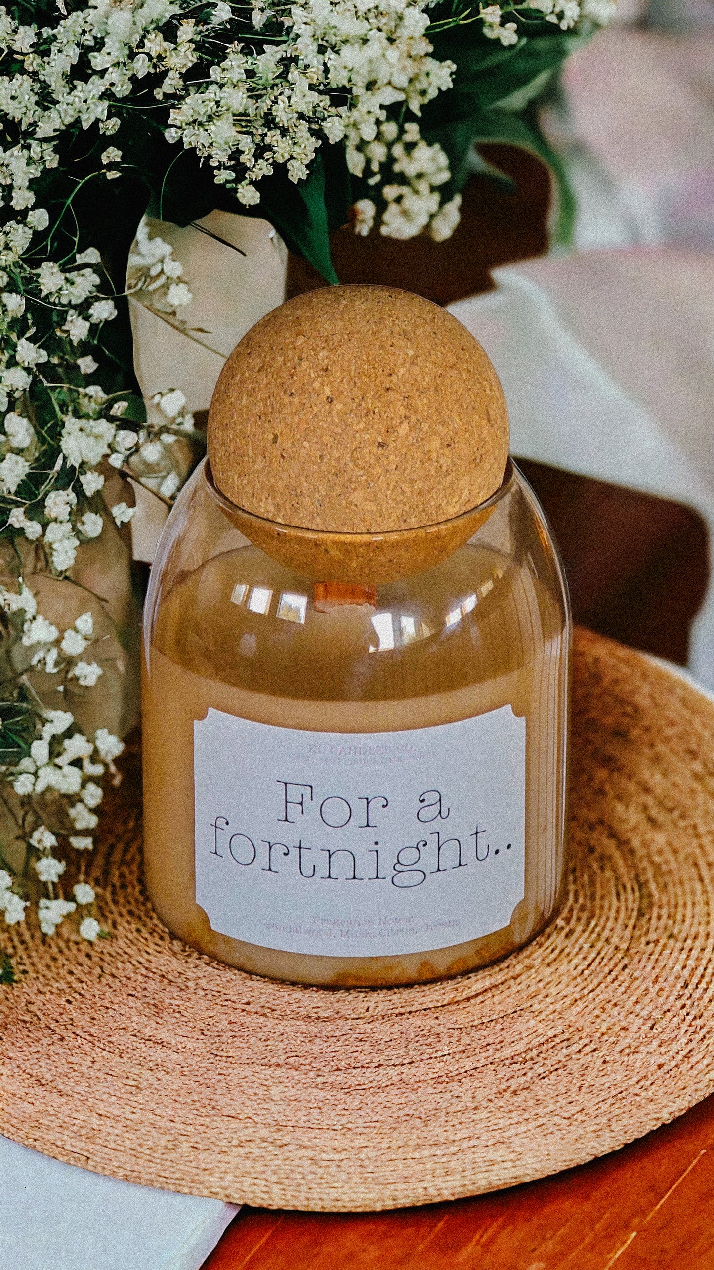 "For a fortnight," scented candle